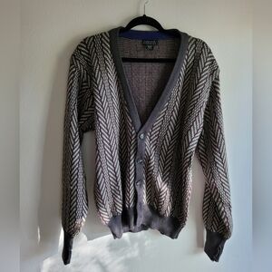 Vintage Style Men's Gray Grandpa Professor Herringbone Patterned Sweater